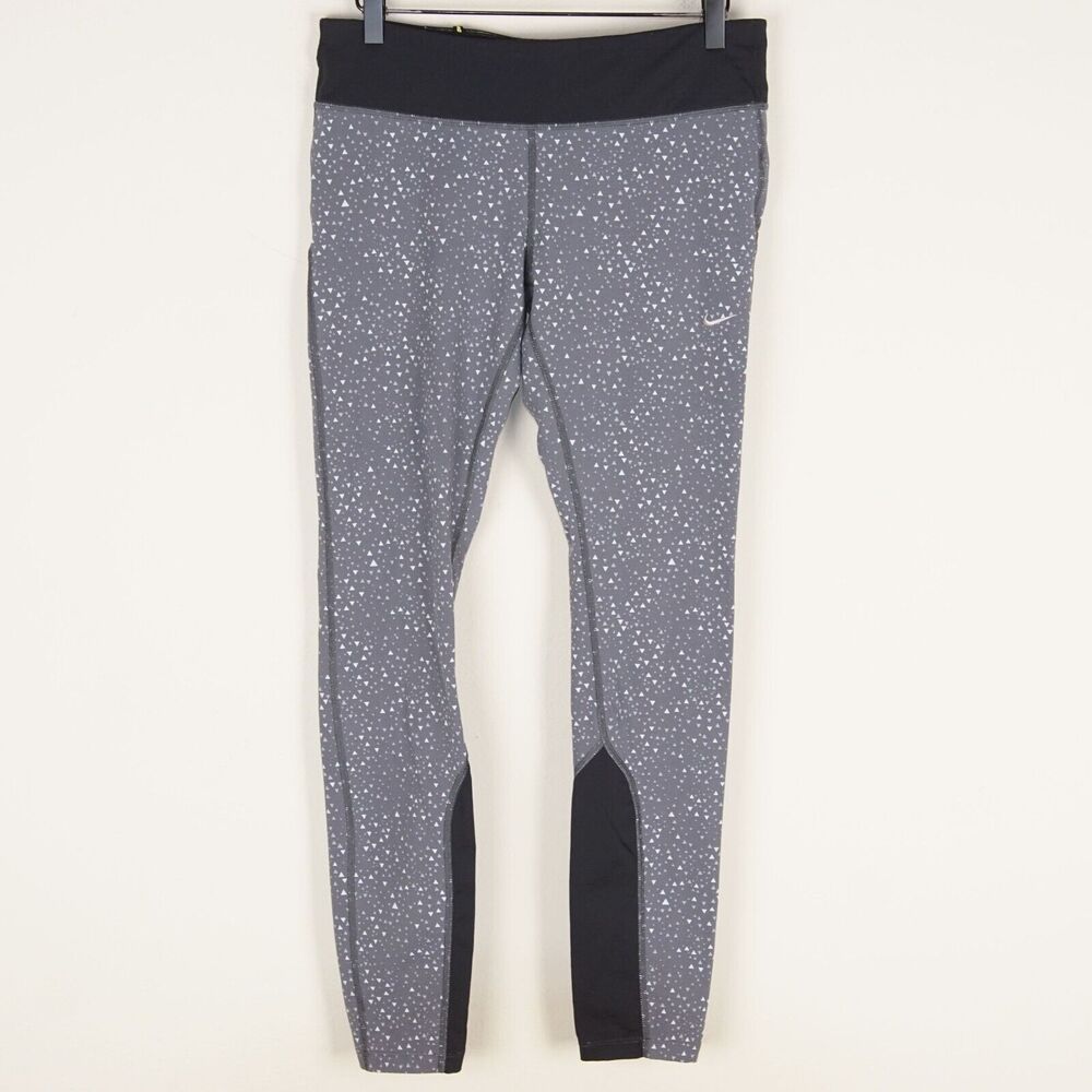 Nike Dri Fit Silver Gray Triangle Print Leggings Womens Sz L